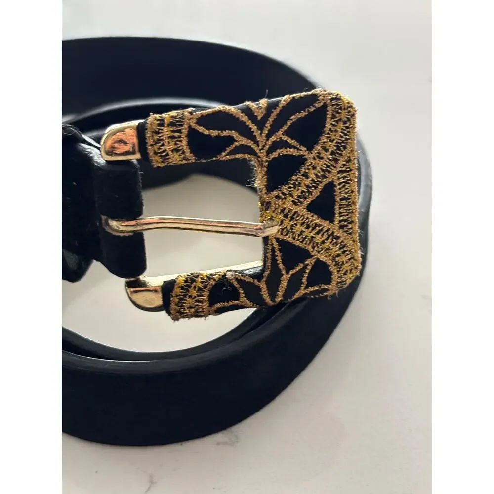 Express glam retro black belt w/ golden detail buckle sz L Whimsygoth rave